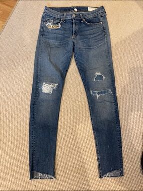 rag & bone Distressed Skinny Jeans - Dark Blue